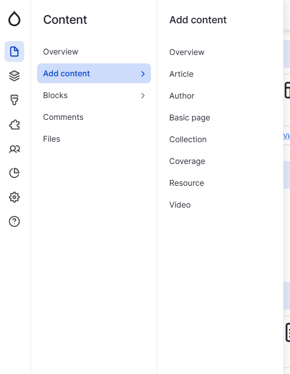content type cms navigation